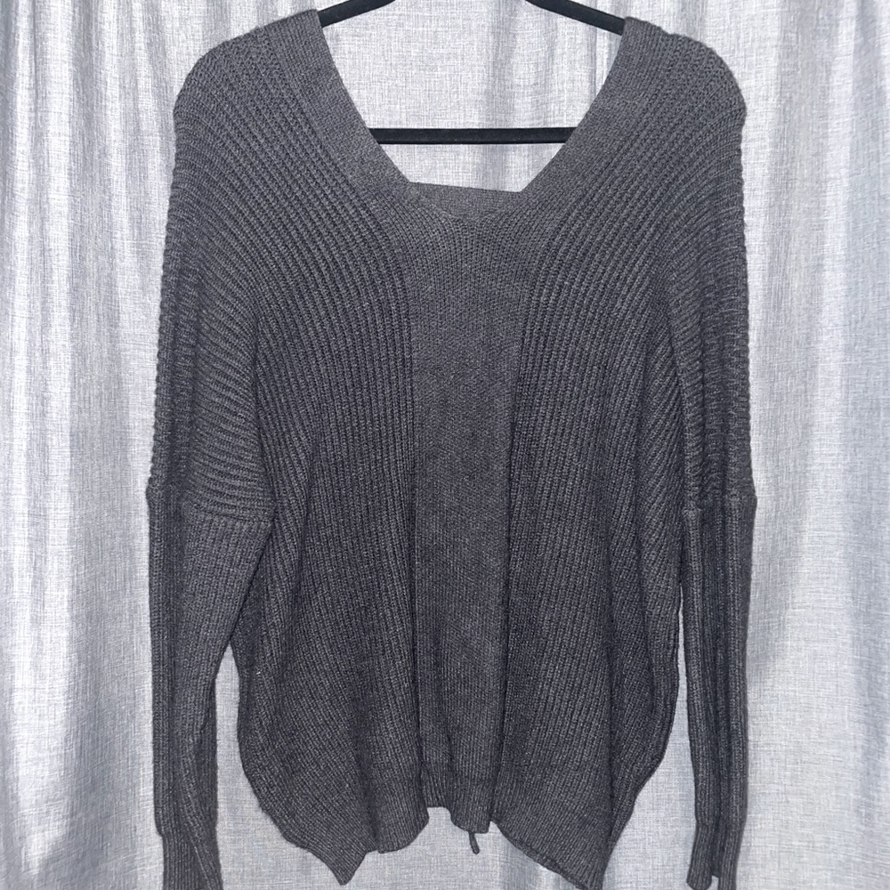 Charcoal Open Back Tie Detail Sweater